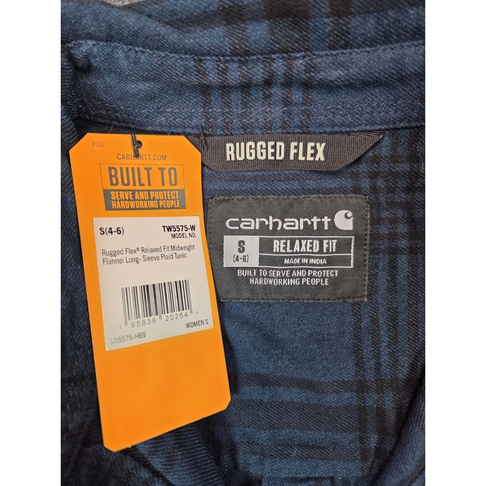 NEW Carhartt Flannel Tunic Shirt Womens Small Night Blue Relaxed Fit Midweight - Picture 8 of 9